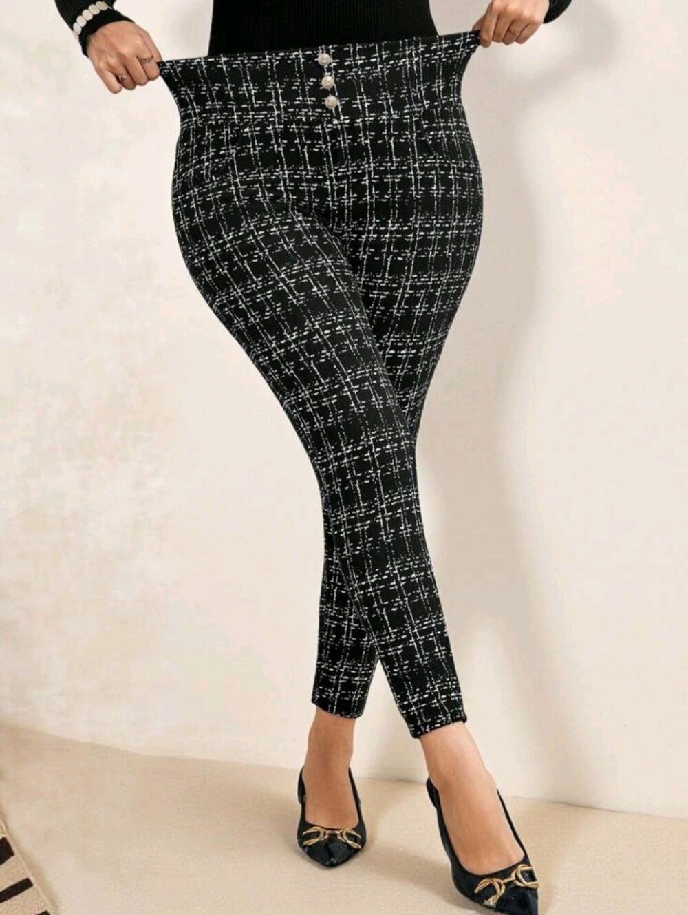 High-Waist Black & White Ponte Leggings